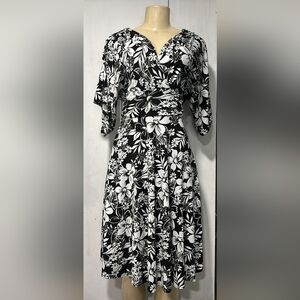 Roulette Black and White Floral Long Sleeve Dress